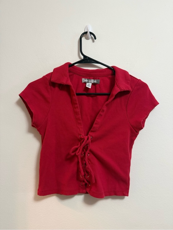 Urban Outfitters Tops - Urban Outfitters Red Lace-Up Polo Crop Top